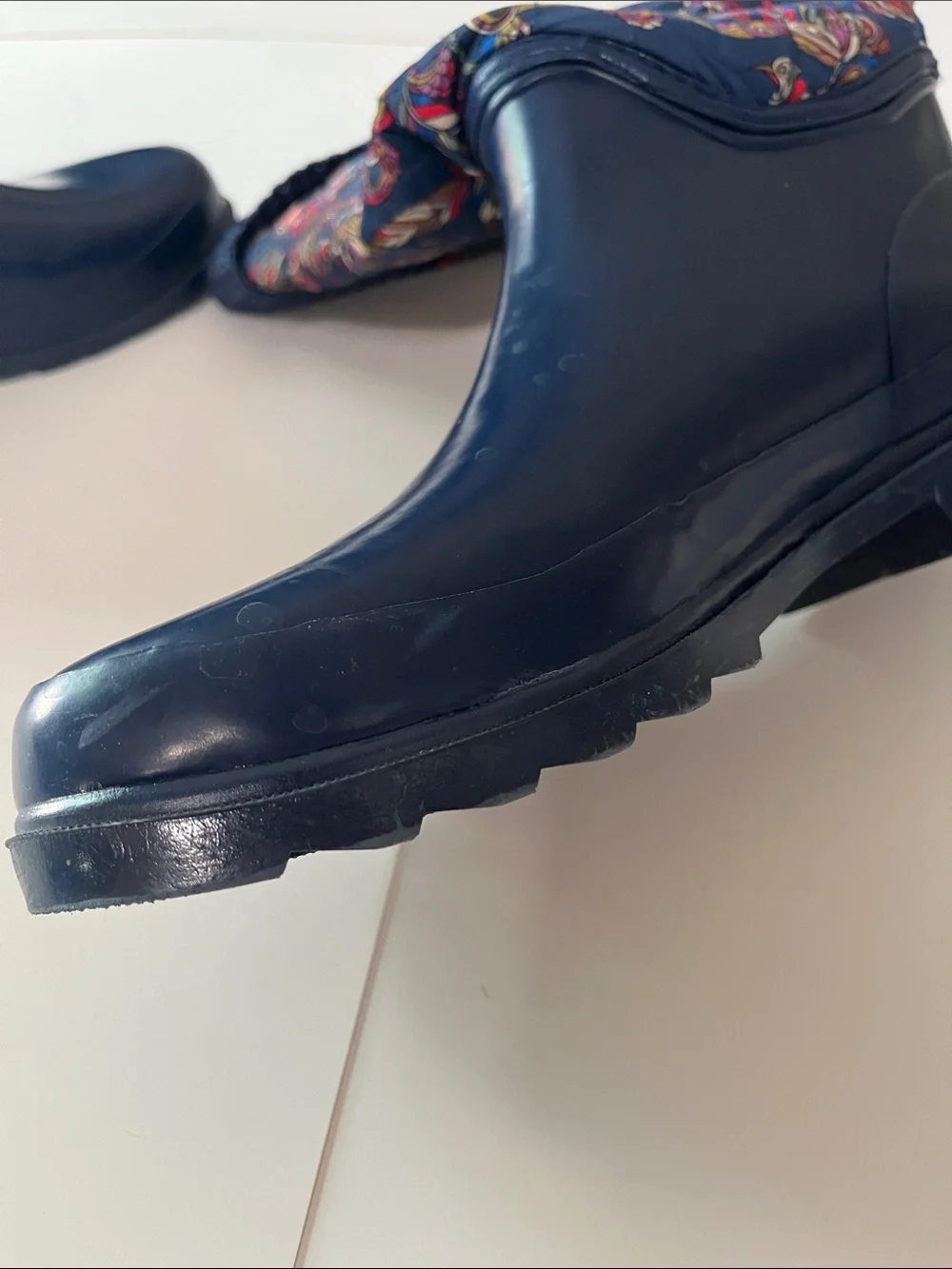 Sakroots Navy Quilted Floral-Print Tall Rain Boots with Knit Cuff